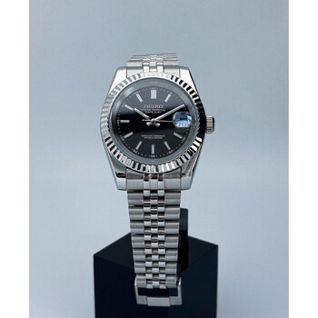 Custom Seiko Mod • Black Datejust Ice Blue Lume • 39mm